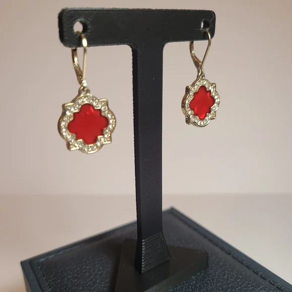 Elegant Red and Gold Earrings - Picture 1 of 6